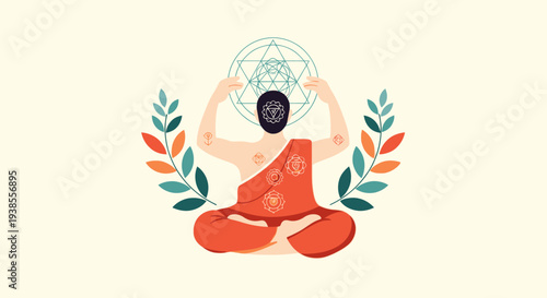 Meditating Monk with Sacred Geometry Symbol, Symbolizing Enlightenment and Inner Peace