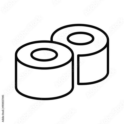 Minimalist Sushi Maki Roll Icon Outline, Two Japanese Food Pieces Vector Illustration on White