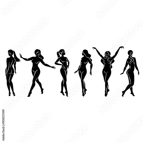 Silhouette of a nice lady, she is standing. The girl has a beautiful naked figure. The woman is a young sexy and slender model. Vector illustration.