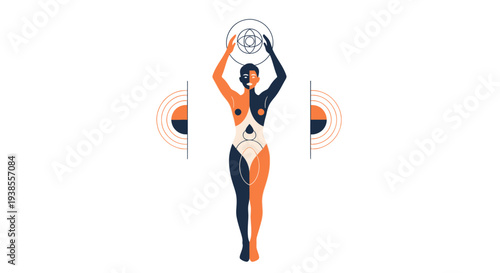 Abstract Human Figure with Geometric Designs and Circles