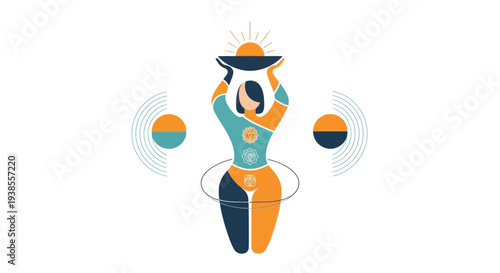 Ancient Goddess Figure with Sun Symbol and Cosmic Circles