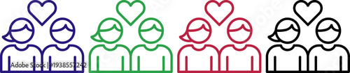 Couple relationship love icon representing partnership and affection connection between two people hearts above them