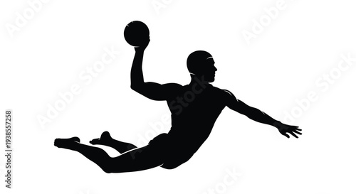 A dynamic black silhouette depicts an athlete in mid air poised to catch a ball showcasing action silhouette high quality