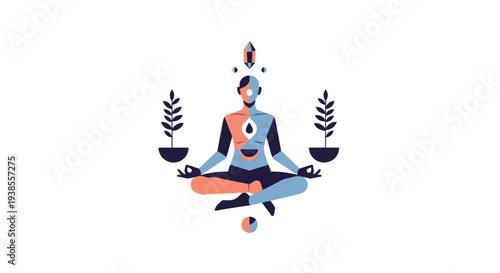 Person meditating with balanced elements, representing harmony and inner peace