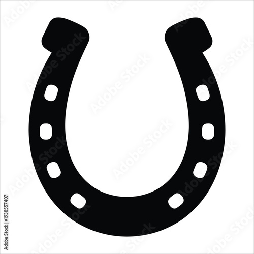 Minimalist black horseshoe icon representing good fortune and success against a clean white backdrop