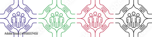 Diverse hands holding people icons teamwork collaboration community support unity helping diverse groups together