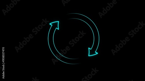 Seamless loop of glowing gradient neon refresh icon and sync arrows animation for loading screen