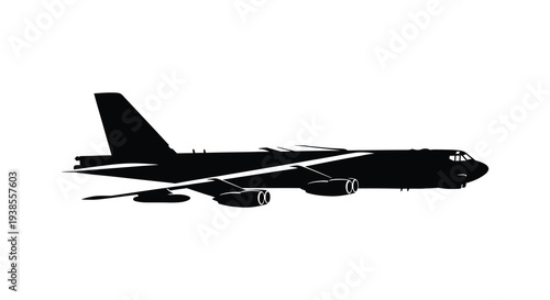 A stark black silhouette of a large passenger airplane in mid flight showcasing its streamlined form silhouette high quality professional