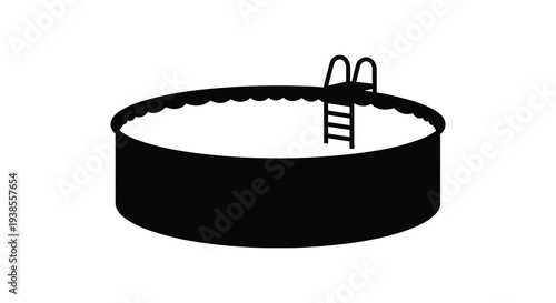 A simple black graphic depicts an above ground swimming pool with a ladder presented as a silhouette high quality