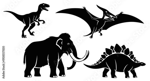 Dinosaur and Prehistoric Animal Silhouettes Vector Set