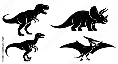 Dinosaur Silhouettes Set: Tyrannosaurus Rex, Triceratops, Velociraptor, and Pterodactyl