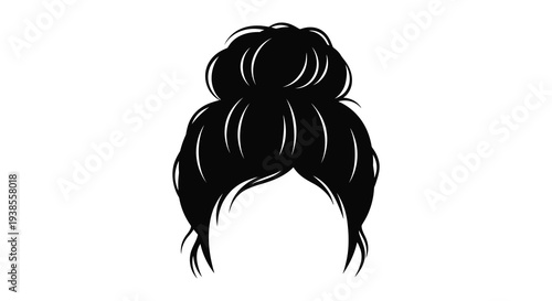 A detailed illustration showcases a messy bun hairstyle with loose strands framing the face in silhouette high quality professional