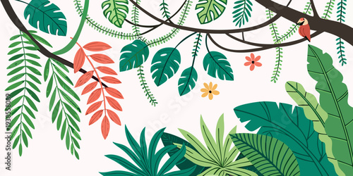 A colorful illustration of various leaves and flowers Vector