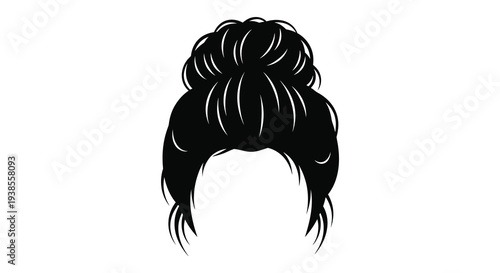A detailed illustration showcases a messy bun hairstyle created with flowing strands presented as a striking silhouette high quality