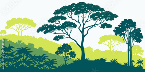 A serene landscape with trees on a hillside Vector