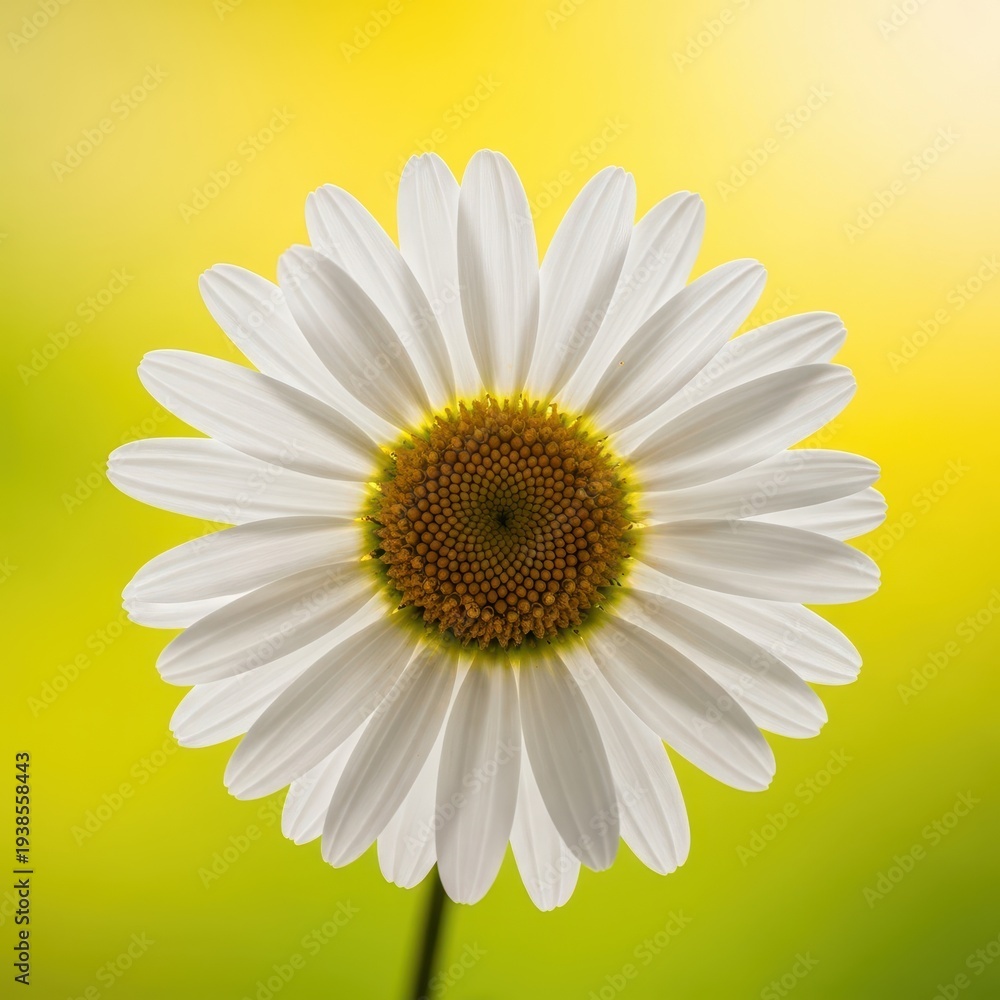 Naklejka premium A single white daisy blossom centered perfectly against a bright, softly blurred background, symbolizing purity and simple beauty, summer, delicate, outdoors