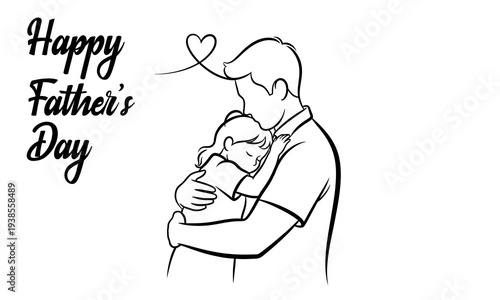 Happy father's day heartwarming illustration of dad holding baby