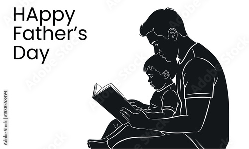 Heartwarming father's day moment silhouette of a father and child reading together on special day