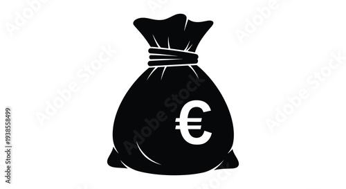 A dark filled bag displaying a prominent euro symbol representing wealth and finance depicted as a silhouette high quality