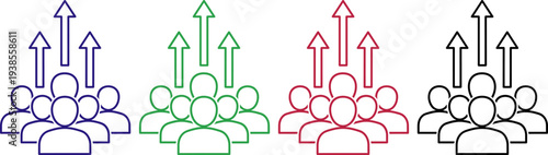 Group of people with upward arrows symbol team success and career growth concept illustration