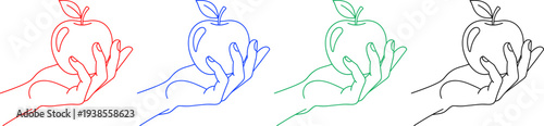 Hand holding apple in different colors, concept of healthy lifestyle, organic food