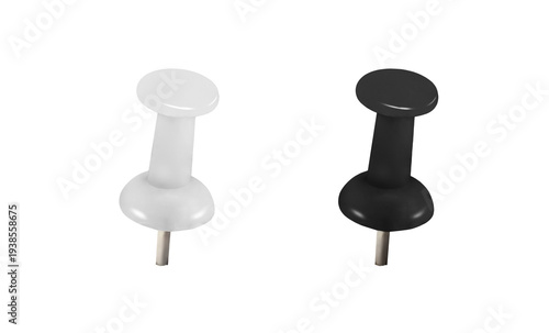 Black and white push pins isolated on white background choice and opposite concept