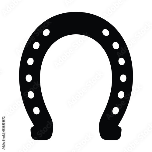 A clear solid black silhouette of an upturned horseshoe symbolizing luck and protection