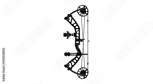 A detailed black outline showcases a modern compound bow emphasizing its mechanical components silhouette high quality professional elegant stylish
