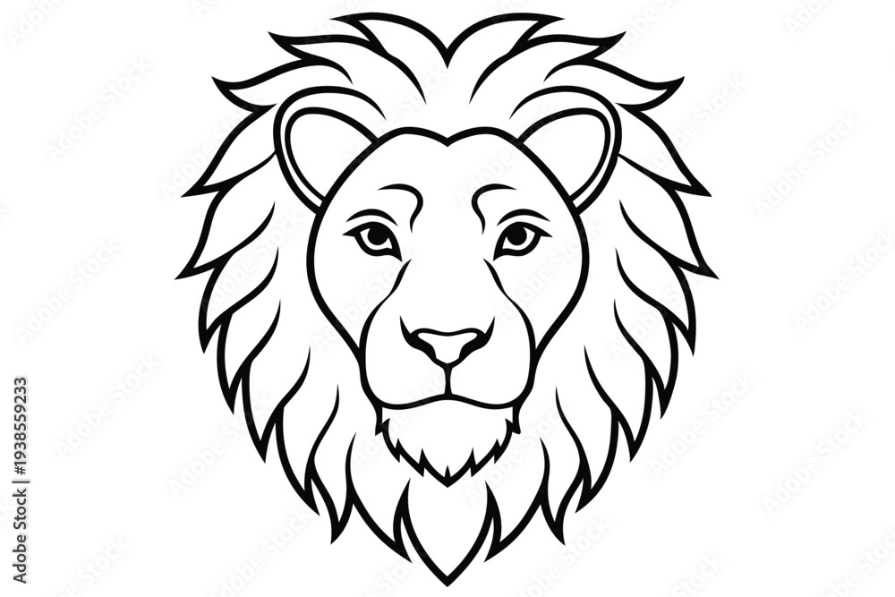 Fototapeta premium lion head silhouette line art vector illustration with a white background