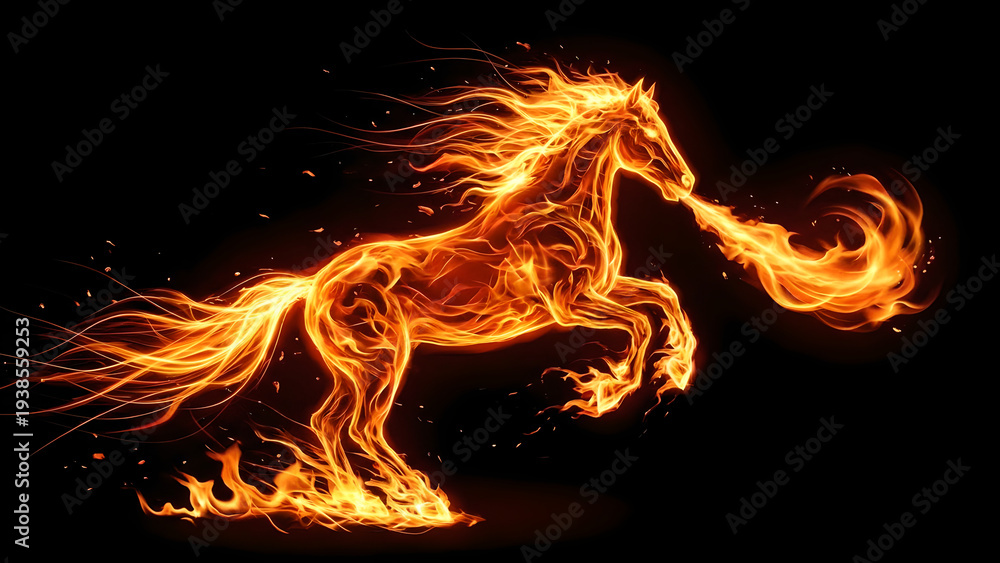 Fototapeta premium Eternal Flame Horse: Dynamic Fire Artistry in Motion