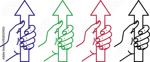 Hand holding upward arrow symbol representing growth progress and achievement concept illustration
