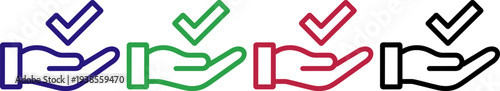 Hand with check mark icon, symbol of approval, agreement, completed task or successful outcome