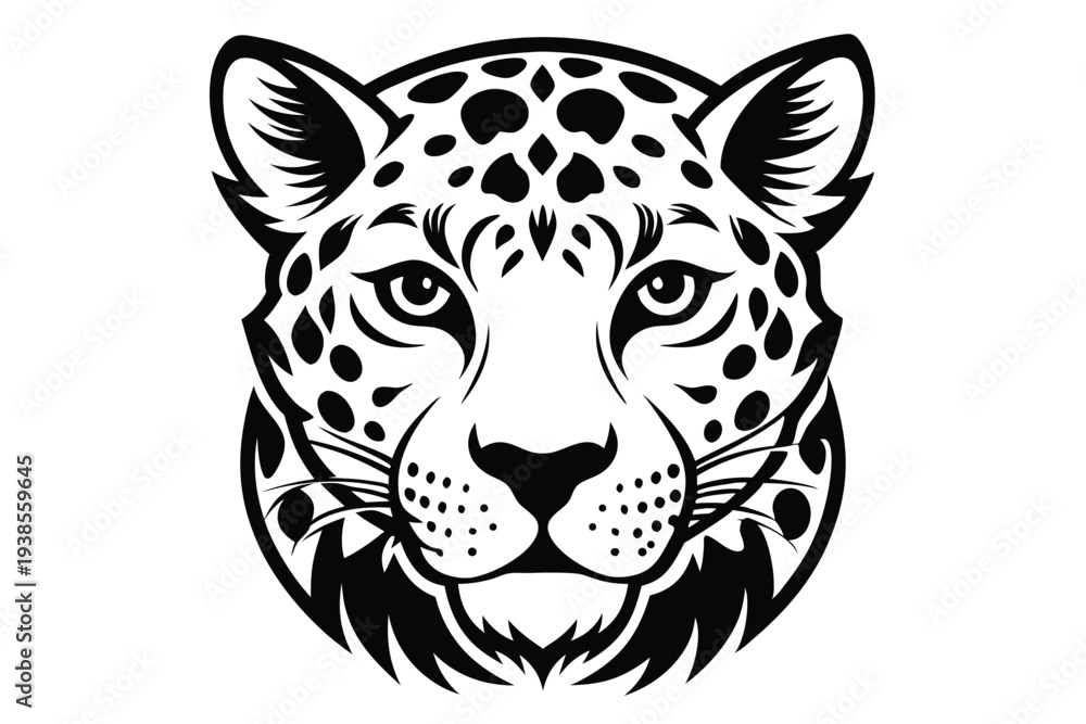Fototapeta premium leopard head silhouette line art vector illustration with a white background