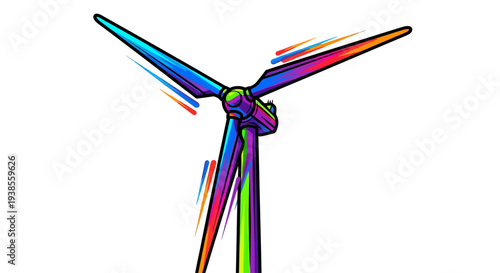 Rainbow colored wind turbine propeller blades.