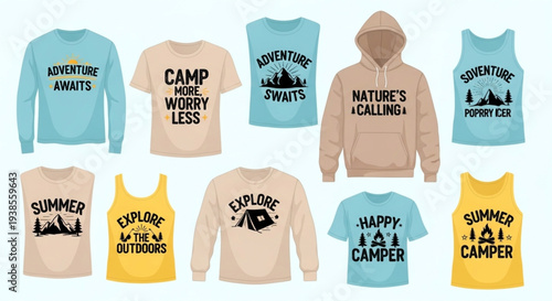 Collection of Camping and Adventure Themed Apparel Designs.