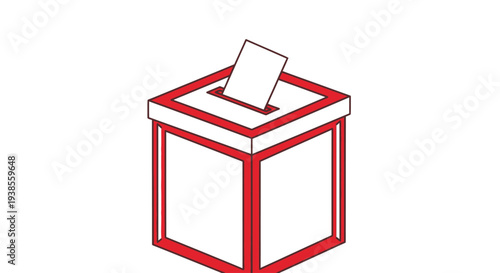 Red and white ballot box with slot.