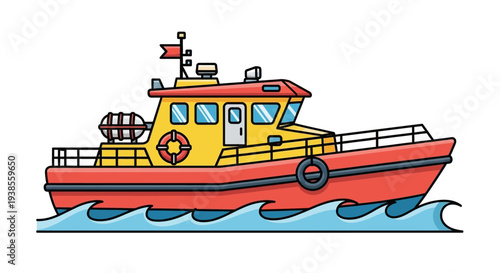 Red and yellow rescue boat vessel.