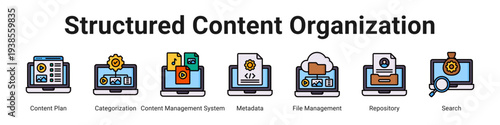 Structured Content Organization web banner icon vector illustration.