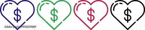 Heart shapes with dollar signs inside, signifying financial love, investment, and monetary value