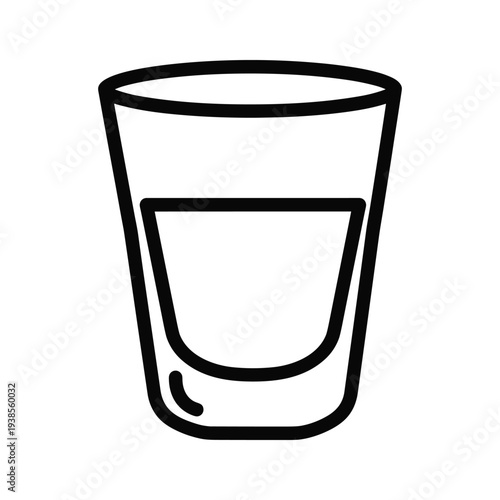 Minimalist Shot Glass with Liquid Line Art Icon - Black and White Vector Illustration for Barware