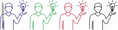 Man holding glowing lightbulb representing innovation creativity inspiration and new ideas for business growth and success