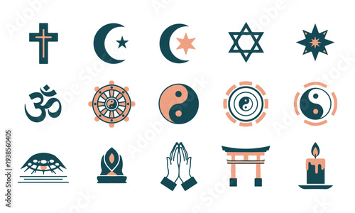 Set of Religious Symbols Vector Icons. Modern Minimalist Spiritual and Faith Collection.