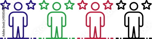 People icons with star ratings and geometric borders, showcasing individual achievement and recognition