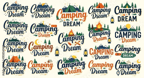 Collection of Camping Dream Typography and Illustrations.