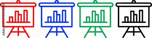 Presentation board icons set red blue green black bar chart growth finance business data