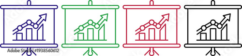 Presentation chart icons graph growth progress data finance diverse colors outline graphics