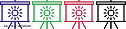 Presentation board with sun icon in blue green red black colors on transparent background