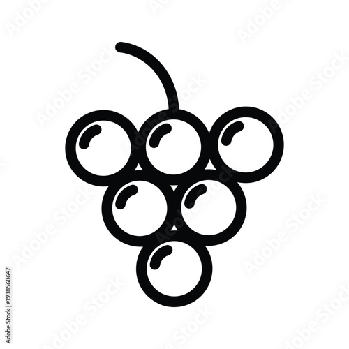 Minimalist Grape Cluster Line Icon - Black and White Fruit Vector Graphic on White Background
