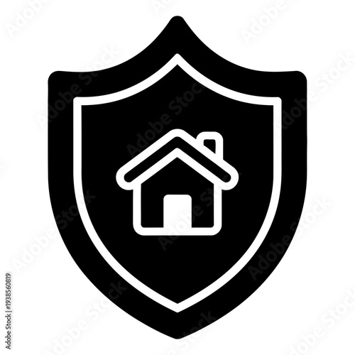 Home security shield icon featuring a house symbol for protection, safety, and real estate insurance concepts