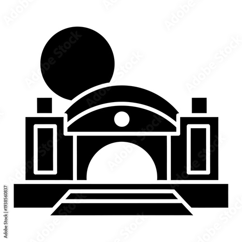 Public Building Icon Silhouette with Dome and Sun Graphic